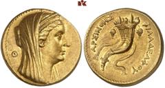 DIE SAMMLUNG ROGER WOLF - CLASSICA ET PATRIA. GRIECHISCHE MÜNZEN. AEGYPTUS. Ptolemaios II., 285-246 v. Chr. - für Arsinoë II. AV-Oktodrachme (Mnaion), 254/252 v. Chr., Alexandria; 27,77 g. Kopf r. mit