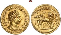 DIE SAMMLUNG ROGER WOLF - CLASSICA ET PATRIA. RÖMISCHE MÜNZEN. MÜNZEN DER RÖMISCHEN KAISERZEIT. Antoninus IV. Elagabal, 218-222 AV-Aureus, 220/222, Rom; 6,36 g. Gepanzerte Büste r. mit Lorbeerkranz//D