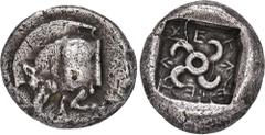 GREEK COINS LYCIA Tethiveibi. AR-Stater, 440/430 v. Chr., Kandyba (?); 8,35 g. Eberprotome l.//Triskelis im Incusum. Müseler V, 41; Vismara II, 138. R Feine Tönung, sehr schön Exemplar der Leu Numisma