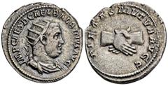 ROMAN COINS MÜNZEN DER RÖMISCHEN KAISERZEIT Balbinus, 238. AR-Antoninian, Rom; 4,5 g. Drapierte Büste r. mit Strahlenbinde//Handschlag. BMC 74; Coh. 17; RIC 12. Sehr schön