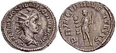 ROMAN COINS MÜNZEN DER RÖMISCHEN KAISERZEIT Traianus Decius, 249-251 für Hostilianus. AR-Antoninian, 251, Rom; 4,13 g. Drapierte Büste r. mit Strahlenbinde//Prinz steht l. mit Standarte und Zepter. Co