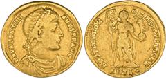 ROMAN COINS MÜNZEN DER RÖMISCHEN KAISERZEIT Valentinianus I., 364-375. AV-Solidus, 364/367, Antiochia, 10. Offizin; 4,28 g. Drapierte Büste r. mit Perldiadem//Kaiser steht r. mit Standarte und Victori