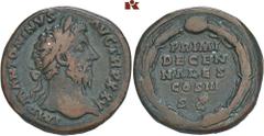 ROMAN COINS MÜNZEN DER RÖMISCHEN KAISERZEIT Antoninus II. Marcus Aurelius, 161-180. Æ-Sesterz, Juni 171/September 171, Rom; 26,65 g. Kopf r. mit Lorbeerkranz, l. drapiert//In Eichenkranz: PRIMI/DECEN/
