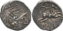 CELTIC COINS CELTIC COINS GALLIA ALLOBROGES. AR-Quinar, 1. Jahrhundert v. Chr.; 2,1 g. Romakopf r. mit Helm, davor MOR//Reiter r., unten CAL. Delestrée/Tache 3154; Slg. Flesche 134 (dies Exemplar). R 