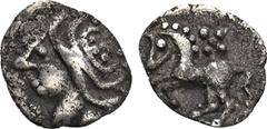 CELTIC COINS CELTIC COINS GERMANIA VINDELIKER. AR-1/4 Quinar, 1. Jahrhundert v. Chr.; 0,37 g. Kopf l.//Pferd l., oben Punkte. Kellner Typ mit Stachelhaaren a; Slg. Flesche 395 (dies Exemplar). Leicht 