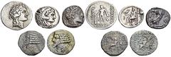 GREEK COINS GREEK COINS LOTS Lot meist griechischer Silbermünzen: Das Lot enthält fünf Tetradrachmen, darunter jeweils eine Münze aus Thasos (mit Feilspuren am Rand), Macedonia (mit Prüfkerbe) und Ath