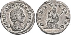 ROMAN COINS ROMAN COINS MÜNZEN DER RÖMISCHEN KAISERZEIT Traianus Decius, 249-251 für Herennia Etruscilla. AR-Antoninian, Rom; 3,93 g. Drapierte Büste r. auf Mondsichel//Pudicitia sitzt l. mit Zepter u