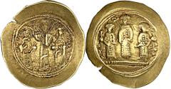 BYZANTINE COINS BYZANTINE COINS BYZANZ Romanus IV., 1068-1071 mit Michael VII., Constantius, Andronicus und Eudocia. AV-Histamenon (Scyphat), Constantinopolis; 4,32 g. Christus krönt Kaiserpaar//Drei 
