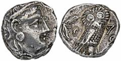 GREEK COINS ATTICA ATHEN. AR-Tetradrachme, um 350/295 v. Chr.; 17,19 g. Athenakopf r. mit attischem Helm//Eule r., dahinter Olivenzweig und Mondsichel. Flament S. 125 ff., Gruppe Pi. Knapper Schrötlin