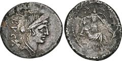ROMAN COINS MÜNZEN DER RÖMISCHEN REPUBLIK AR-Denar, 44 v. Chr., Rom, L. Aemilius Buca; 3,59 g. Venuskopf r. mit Diadem//Der schlafende Endymion lagert r., Selene sitzt l., oben die geflügelte Aura, di
