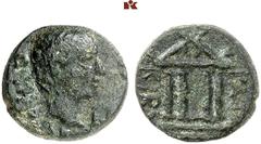 DIE SAMMLUNG DR. W. R., TEIL 7 ASIA. LYCIA ET PAMPHYLIA. Æ, AD 43-48, KIBYRA, Governor Quintus Veranius (AD 43-48), 14 mm, 2.58 g. OYHPANIOΣ, bare head of Q. Veranius r.//KIB[Y]–PATΩ[Ν]; tetrastyle te