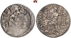 DIE SAMMLUNG DR. W. R., TEIL 7 SYRIA. AR, tetradrachm, 53/52 BC, ANTIOCHIA, Prokonsul C. Cassius, in the name and types of the Seleucid king Philippos I. Philadelphos, 25 mm, 15.23 g. Diademed head of