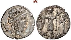 DIE SAMMLUNG DR. W. R., TEIL 8 IMPERATORISCHE PRÄGUNGEN. C. Julius Caesar und seine Verbündeten. C. Julius Caesar, † 44 v. Chr.: Prägungen zu Lebzeiten. AR-Denar, 48 v. Chr., illyrische Münzstätte (Ap