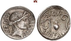 DIE SAMMLUNG DR. W. R., TEIL 8 IMPERATORISCHE PRÄGUNGEN. C. Julius Caesar und seine Verbündeten. C. Julius Caesar, † 44 v. Chr.: Prägungen zu Lebzeiten. AR-Denar, 46 v. Chr., sizilische Münzstätte; 4,