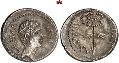 DIE SAMMLUNG DR. W. R., TEIL 8 IMPERATORISCHE PRÄGUNGEN. Octavian. Octavian, und Marc Anton. AR-Denar, 40/39 v. Chr., italische Münzstätte; 3,75 g. Kopf des Octavianus r.//Geflügelter Caduceus. Bab. 6