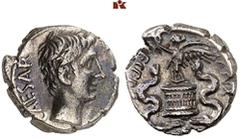 DIE SAMMLUNG DR. W. R., TEIL 8 IMPERATORISCHE PRÄGUNGEN. Octavian. Zwischen Republik und Alleinherrschaft (31/30-27 v. Chr.). AR-Quinar, 29/28 v. Chr., italische Münzstätte; 1,30 g. Kopf r.//Victoria 