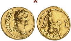 RÖMISCHE MÜNZEN MÜNZEN DER RÖMISCHEN KAISERZEIT. Tiberius, 14-37. AV-Quinar, 18/19, Lugdunum; 3,87 g. Kopf r. mit Lorbeerkranz//Victoria sitzt r. auf Globus mit Kranz. BMC 14; Coh. 50; King 2; RIC² 6.