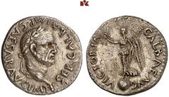 RÖMISCHE MÜNZEN MÜNZEN DER RÖMISCHEN KAISERZEIT. Galba, 68-69. AR-Quinar, Lugdunum; 1,69 g. Kopf r. mit Lorbeerkranz//Victoria steht l. auf Globus mit Kranz und Palmzweig. BMC 246; Coh. 318; King 2; R