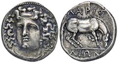 GREEK COINS THESSALIA LARISSA. AR-Drachme, 356/342 v. Chr.; 6,13 g. Nymphenkopf fast v. v.//Pferd grast r. Herrmann Tf. V, 5; Hoover 453; Lorber in SNR 79 Phase L-III; Slg. BCD 316 ff. R Feine Tönung,