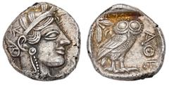 GREEK COINS ATTICA ATHEN. AR-Tetradrachme, um 440/420 v. Chr.; 17,19 g. Athenakopf r. mit attischem Helm//In Incusum: Eule r., dahinter Olivenzweig und Mondsichel. Flament Gruppe II. Min gereinigt, le