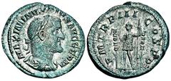 ROMAN COINS MÜNZEN DER RÖMISCHEN KAISERZEIT Maximinus I. Thrax, 235-238. AR-Denar, 236/237, Rom; 3,34 g. Drapierte Büste r. mit Lorbeerkranz//Kaiser steht l. mit erhobener Rechten und Speer zwischen z