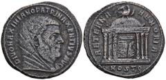 ROMAN COINS MÜNZEN DER RÖMISCHEN KAISERZEIT Maxentius, 306-312 für Divus Maximianus I. Æ-Follis, 309/312, Ostia, 4. Offizin; 8,24 g. Kopf r. mit Schleier//Grabmonument. RIC 25. R Dunkle Patina, min. k
