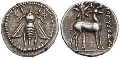 GREEK COINS IONIA EPHESOS. AR-Drachme, 202/150 v. Chr., Magistrat Dionysodoros; 4,22 g. Biene//Hirsch steht r., dahinter Palme. Kinns, The Attic Weight Drachms of Ephesus: A Preliminary Study in the L
