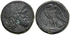 GREEK COINS AEGYPTUS Ptolemaios II., 285-246 v. Chr. Æ-Obol (?), 264/263 v. Chr., unbekannte sizilische Münzstätte; 18,23 g. Zeuskopf r. mit Lorbeerkranz//Adler steht l. auf Blitz, l. galatischer Schi
