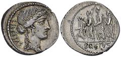 ROMAN COINS MÜNZEN DER RÖMISCHEN REPUBLIK AR-Denar, 54 v. Chr., Rom, M. Junius Brutus; 3,51 g. Libertasbüste r.//Der Konsul L. Junius Brutus geht zwischen zwei Liktoren l., davor Accensus. Bab. 31; BM
