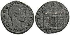 ROMAN COINS MÜNZEN DER RÖMISCHEN KAISERZEIT Maxentius, 306-312 für Divus Romulus. Æ-Follis, 308/310, Rom; 7,31 g. Kopf r.//Grabmonument. RIC 207. R Min. korrodiert, sehr schön Erworben 1996 bei der Fi