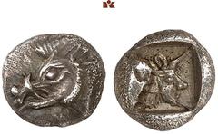 DIE SAMMLUNG DR. KAYA SAYAR, TEIL I - LYKIEN, PAMPHYLIEN UND KILIKIEN LYCIA. Prä- und protodynastische Prägungen. Unbestimmter Dynast AR-Diobol, 500/480 v. Chr., unbestimmte Münzstätte; 1,13 g. Eberko