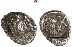 DIE SAMMLUNG DR. KAYA SAYAR, TEIL I - LYKIEN, PAMPHYLIEN UND KILIKIEN LYCIA. Prä- und protodynastische Prägungen. Unbestimmter Dynast AR-Trihemiobol, 500/480 v. Chr., unbestimmte Münzstätte; 0,86 g. E