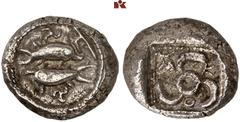 DIE SAMMLUNG DR. KAYA SAYAR, TEIL I - LYKIEN, PAMPHYLIEN UND KILIKIEN LYCIA. Dynastische Prägungen. Kuprilli AR-Stater, 470/440 v. Chr., Aperlai/Apollonia oder Zagaba; 9,79 g. Delphin schwimmt r., dar