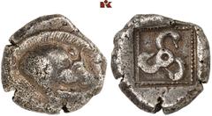 DIE SAMMLUNG DR. KAYA SAYAR, TEIL I - LYKIEN, PAMPHYLIEN UND KILIKIEN LYCIA. Dynastische Prägungen. ZAGABA, Zeit des Kuprilli AR-Stater, 470/440 v. Chr.; 8,82 g. Eberprotome r.//In Incusum: Perlquadra