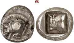 DIE SAMMLUNG DR. KAYA SAYAR, TEIL I - LYKIEN, PAMPHYLIEN UND KILIKIEN LYCIA. Dynastische Prägungen. Unbestimmter Dynast AR-Stater, 470/440 v. Chr., unbestimmte Münzstätte; 9,26 g. Eberprotome l.// In 