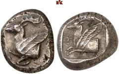 DIE SAMMLUNG DR. KAYA SAYAR, TEIL I - LYKIEN, PAMPHYLIEN UND KILIKIEN LYCIA. Dynastische Prägungen. Khinakha AR-Stater, 470/440 v. Chr., Kandyba; 8,53 g. Geflügelte Hirschprotome l.//In Incusum: Geflü