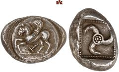 DIE SAMMLUNG DR. KAYA SAYAR, TEIL I - LYKIEN, PAMPHYLIEN UND KILIKIEN LYCIA. Dynastische Prägungen. Khinakha AR-Stater, 470/440 v. Chr., unbestimmte Münzstätte (Limyra?); 9,83 g. Auf Rundschild: Pegas