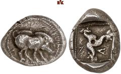 DIE SAMMLUNG DR. KAYA SAYAR, TEIL I - LYKIEN, PAMPHYLIEN UND KILIKIEN LYCIA. Dynastische Prägungen. Khinakha AR-Stater, nach 476 v. Chr., Zagaba; 9,30 g. Eber geht r.//In Incusum: Perlquadrat, darin T