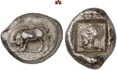 DIE SAMMLUNG DR. KAYA SAYAR, TEIL I - LYKIEN, PAMPHYLIEN UND KILIKIEN LYCIA. Dynastische Prägungen. Khinakha AR-Stater, nach 460 v. Chr., Zagaba; 9,30 g. Eber l.//In Incusum: Perlquadrat, darin Aresko