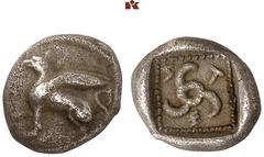 DIE SAMMLUNG DR. KAYA SAYAR, TEIL I - LYKIEN, PAMPHYLIEN UND KILIKIEN LYCIA. Dynastische Prägungen. Tnnemi AR-Diobol, um 460 v. Chr., unbestimmte Münzstätte (Kandyba?); 1,22 g. Rundschild, darauf sitz