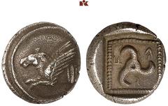 DIE SAMMLUNG DR. KAYA SAYAR, TEIL I - LYKIEN, PAMPHYLIEN UND KILIKIEN LYCIA. Dynastische Prägungen. Wekhssere I AR-Diobol, 440/430 v. Chr., unbestimmte Münzstätte; 1,21 g. Auf Rundschild: Pegasosproto