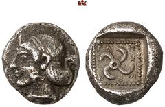 DIE SAMMLUNG DR. KAYA SAYAR, TEIL I - LYKIEN, PAMPHYLIEN UND KILIKIEN LYCIA. Dynastische Prägungen. Teththiveibi AR-Diobol, 440/430 v. Chr., Phellos; 1,51 g. Aphroditekopf l.//In Incusum: Tetraskelis.