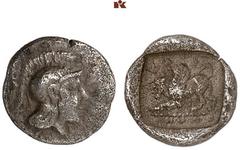 DIE SAMMLUNG DR. KAYA SAYAR, TEIL I - LYKIEN, PAMPHYLIEN UND KILIKIEN LYCIA. Dynastische Prägungen. Kheriga AR-Obol, 440/430 v. Chr., Kandyba; 0,58 g. Athenakopf r. mit attischem Helm//In Incusum: Gef