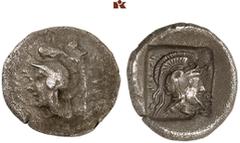 DIE SAMMLUNG DR. KAYA SAYAR, TEIL I - LYKIEN, PAMPHYLIEN UND KILIKIEN LYCIA. Dynastische Prägungen. Kheriga AR-Hemidrachme, 440/430 v. Chr., Xanthos; 1,95 g. Athenakopf l. mit attischem Helm//In Incus