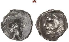 DIE SAMMLUNG DR. KAYA SAYAR, TEIL I - LYKIEN, PAMPHYLIEN UND KILIKIEN LYCIA. Dynastische Prägungen. TELMESSOS AR-Obol, um 390 v. Chr.; 0,49 g. Athenakopf r. mit attischem Helm, r. lineares Symbol//In 