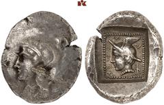 DIE SAMMLUNG DR. KAYA SAYAR, TEIL I - LYKIEN, PAMPHYLIEN UND KILIKIEN LYCIA. Dynastische Prägungen. Hntruma AR-Stater, 410/390 v. Chr., Kadyanda; 8,35 g. Athenakopf r. mit attischem Helm//Hermeskopf l