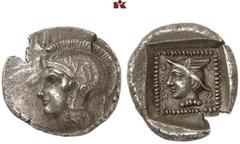 DIE SAMMLUNG DR. KAYA SAYAR, TEIL I - LYKIEN, PAMPHYLIEN UND KILIKIEN LYCIA. Dynastische Prägungen. Hntruma AR-Hemidrachme, 410/390 v. Chr., Kadyanda; 2,08 g. Athenakopf l. mit attischem Helm//In Incu