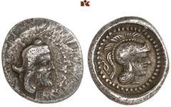 DIE SAMMLUNG DR. KAYA SAYAR, TEIL I - LYKIEN, PAMPHYLIEN UND KILIKIEN LYCIA. Dynastische Prägungen. Wekhssere II 2AR-Hemidrachme, 400/380 v. Chr., Tlos; 2,32 g. Kopf r. mit Kyrbasia//In rundem Incusum