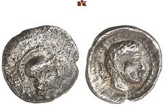 DIE SAMMLUNG DR. KAYA SAYAR, TEIL I - LYKIEN, PAMPHYLIEN UND KILIKIEN LYCIA. Dynastische Prägungen. Wekhssere II AR-Hemiobol, 400/380 v. Chr., Xanthos; 0,28 g. Athenakopf r. mit attischem Helm//In run