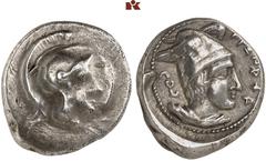 DIE SAMMLUNG DR. KAYA SAYAR, TEIL I - LYKIEN, PAMPHYLIEN UND KILIKIEN LYCIA. Dynastische Prägungen. Wekhssere II AR-Stater, 400/380 v. Chr., Xanthos; 8,40 g. Athenakopf r. mit attischem Helm//In runde